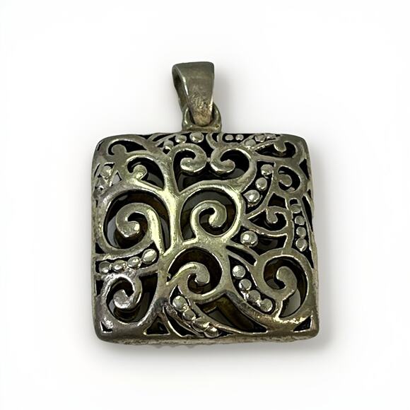 Beautiful Sterling Silver 925 Puffy 3D Flower Scrolling Design Pendant - Picture 2 of 10